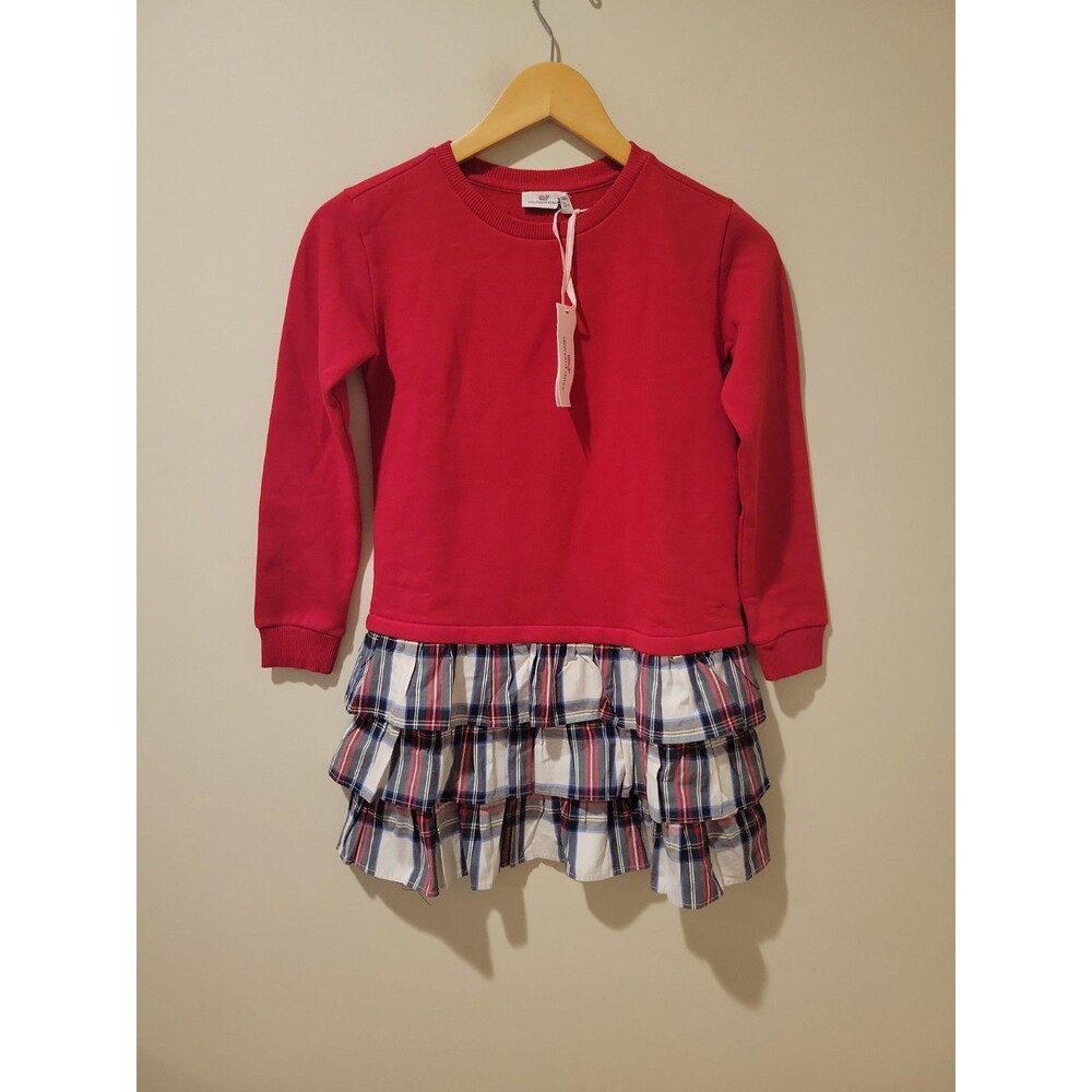 NWT Vineyard Vines Girls Tiered Plaid Dress Red Long Sleeve Preppy Coastal 7- 8 - Picture 2 of 10